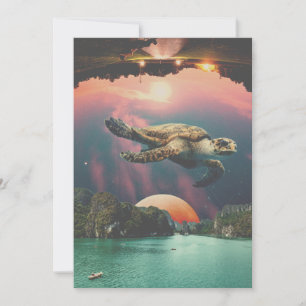 Bewerkbare Psychedelic Flying Turtle Holiday Kaart