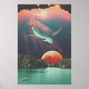 Bewerkbare Psychedelische Vliegende Vis Kunst Post Poster