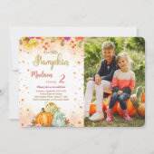 Bewerkbare Pumpkin Birthday Photo uitnodiging (Voorkant)