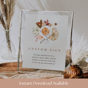 Bewerkbare Pumpkin Spice Baby shower Sign Sjabloon Poster