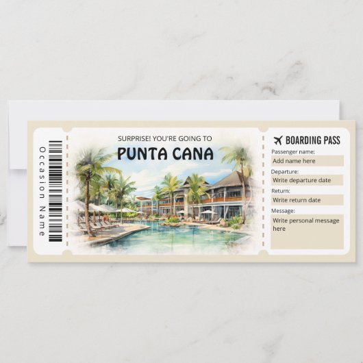 Bewerkbare Punta Cana Boarding Pass Vliegticket Kaart (Voorkant)