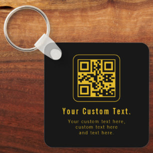Bewerkbare QR-code en tekstsjabloon Zwart en gou Sleutelhanger