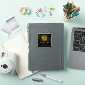 Bewerkbare QR-code en tekstsjabloon | Zwart en gou Sticker (iPad Cover)