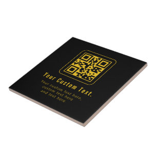 Bewerkbare QR-code en tekstsjabloon   Zwart en gou Tegeltje