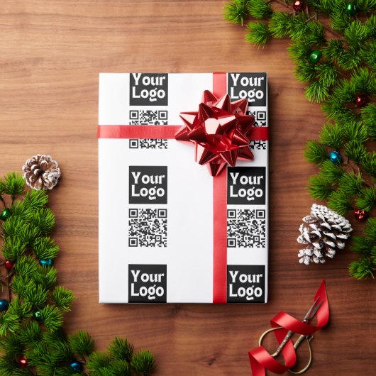 Bewerkbare QR-code en uw zakelijke Logo of Afbeeld Cadeaupapier (Feestdagen Geschenken)