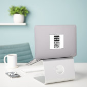 Bewerkbare QR-code en uw zakelijke Logo of Afbeeld Sticker (Laptop op bureau)