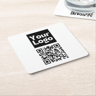 Bewerkbare QR-code en uw zakelijke Logo of Afbeeld Vierkante Kartonnen Onderzetter