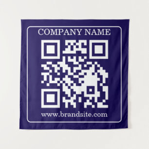 Bewerkbare QR-code Navy Blue Moderne Merkdisplay Wandkleed