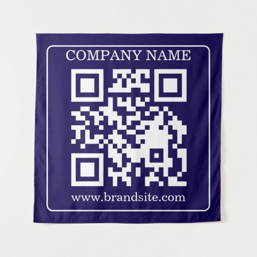 Bewerkbare QR-code Navy Blue Moderne Merkdisplay Wandkleed (Voorkant)