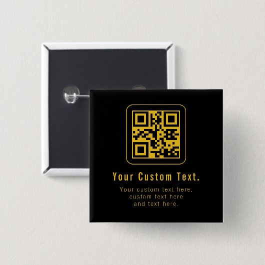 Bewerkbare QR-code & tekstsjabloon | Zwart & Goud Vierkante Button 5,1 Cm (Voorkant /achterkant)