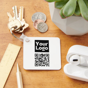 Bewerkbare QR-code & uw bedrijfslogo of afbeelding Sleutelhanger