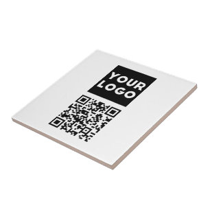 Bewerkbare QR-code & uw bedrijfslogo of afbeelding Tegeltje