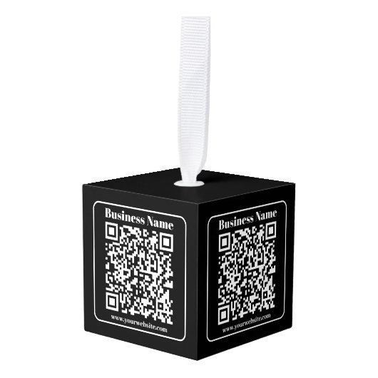 Bewerkbare QR-code Zwart & Wit Retro Moderne Stijl Kubus Ornament (Voorkant hoekig)