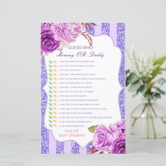 Bewerkbare raad wie, Baby shower van mama of papa (Staand voorkant)