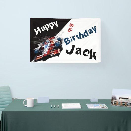 Bewerkbare Race Car Verjaardagsbanner Spandoek (Beurs)