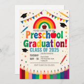 Bewerkbare Rainbow Bunting Flag Preschool Afstuder Kaart (Voorkant / Achterkant)