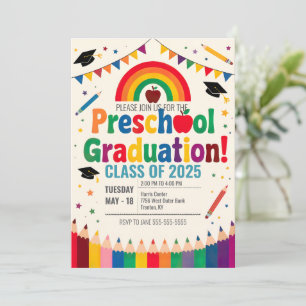 Bewerkbare Rainbow Bunting Flag Preschool Afstuder Kaart