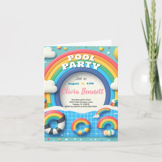 Bewerkbare Rainbow Pool Party Verjaardag Zomer Zwe (Voorkant)