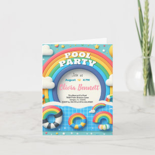 Bewerkbare Rainbow Pool Party Verjaardag Zomer Zwe