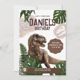 Bewerkbare realistische dinosaurus verjaardagsuitn save the date