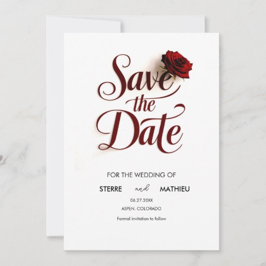 Bewerkbare Red Rose bruiloft Save The Date (Voorkant)