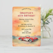 Bewerkbare retro rode auto kaart (Staand voorkant)