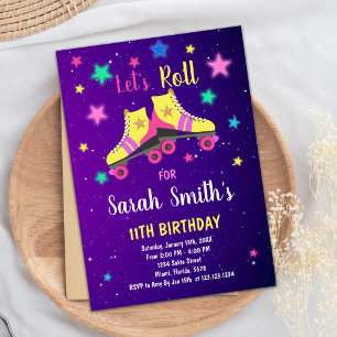 Bewerkbare Retro Rolschaatsen Party Uitnodigen Kaart