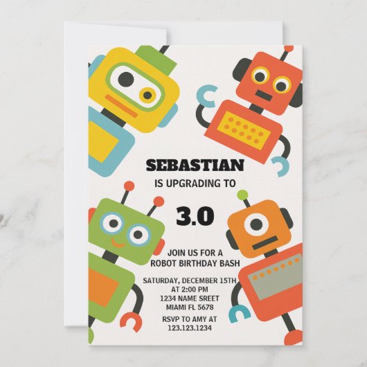 Bewerkbare Robot Verjaardag Uitnodiging (Voorkant)