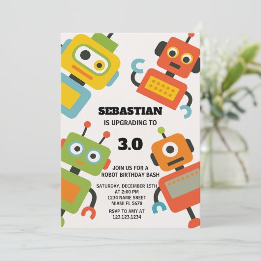 Bewerkbare Robot Verjaardag Uitnodiging (Staand voorkant)