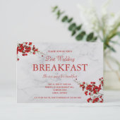 Bewerkbare rode bessen grijs marmer ontbijt RSVP kaartje (Staand voorkant)