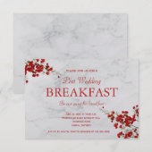 Bewerkbare rode bessen grijs marmer ontbijt RSVP kaartje (Voorkant / Achterkant)