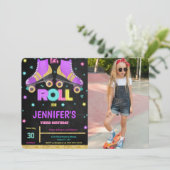 Bewerkbare Roller Skating Verjaardagsfoto Uitnodig Kaart (Staand voorkant)