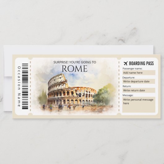 Bewerkbare Rome Boarding Pass Vliegticket Kaart (Voorkant)
