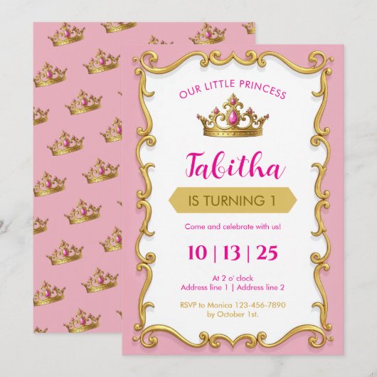 Bewerkbare Royal Ball Princess verjaardagsuitnodig Kaart (Voorkant / Achterkant)