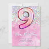 Bewerkbare Roze 9e Verjaardag Uitnodiging Sjabloon (Voorkant)