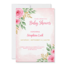 Bewerkbare Roze Baby Shower Kaart voor Meisjes
