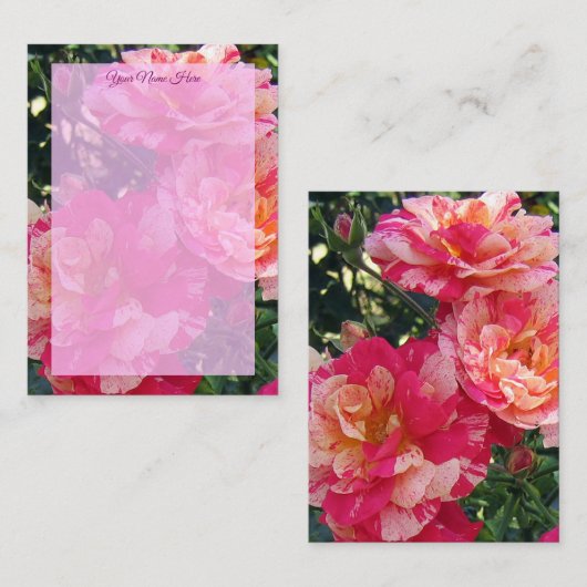 Bewerkbare roze en witte gestreepte Rozen plat Notitiekaartje (Voorkant / Achterkant)