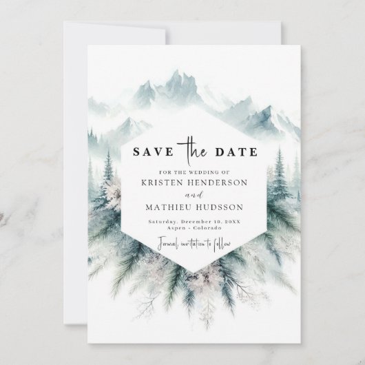 Bewerkbare rustieke berg bruiloft save the date (Voorkant)