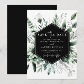 Bewerkbare rustieke bloemen Sage Green Wedding Save The Date (Voorkant / Achterkant)