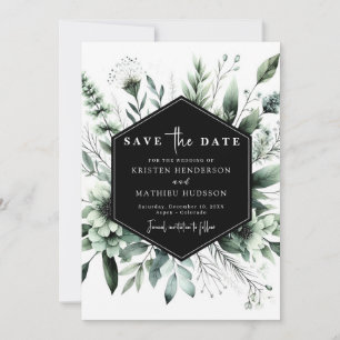 Bewerkbare rustieke bloemen Sage Green Wedding Save The Date