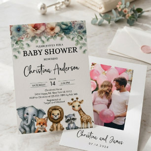 Bewerkbare Safari Baby Shower Uitnodiging met Foto