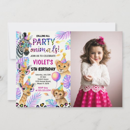 Bewerkbare Safari Verjaardag Uitnodiging met foto (Voorkant)