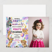 Bewerkbare Safari Verjaardag Uitnodiging met foto (Voorkant / Achterkant)