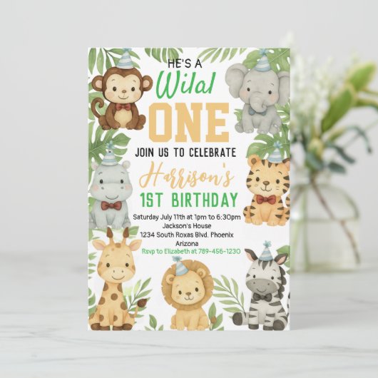 Bewerkbare Safari verjaardagsuitnodiging Kaart (Staand voorkant)