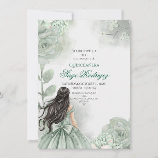 Bewerkbare Sage Green Quinceañera uitnodiging