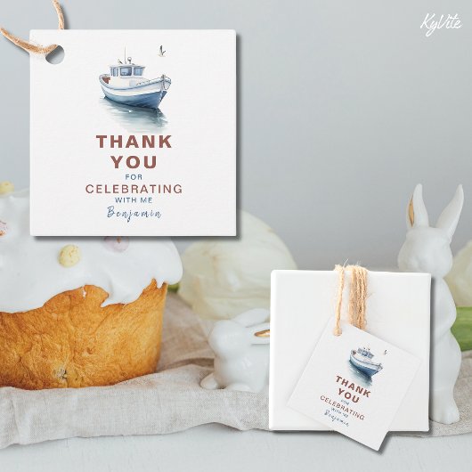 Bewerkbare Sailboat Square Favor/Thank You Label -