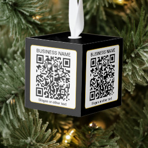 Bewerkbare, scanbare QR-code + uw bedrijfsnaam Kubus Ornament
