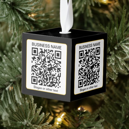 Bewerkbare, scanbare QR-code + uw bedrijfsnaam Kubus Ornament (Boom)