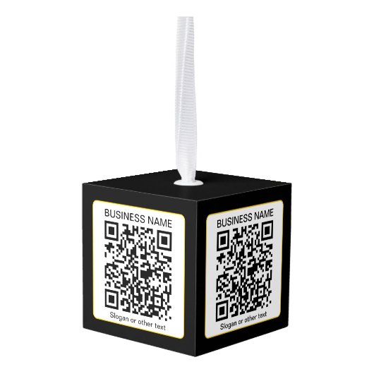 Bewerkbare, scanbare QR-code + uw bedrijfsnaam Kubus Ornament (Achter hoekig)