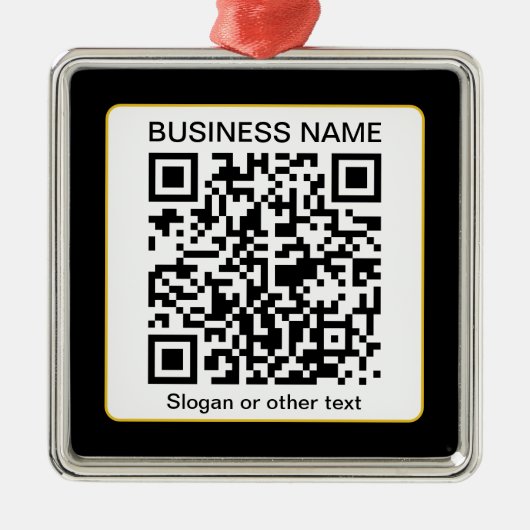 Bewerkbare, scanbare QR-code + uw bedrijfsnaam Metalen Ornament (Voorkant)